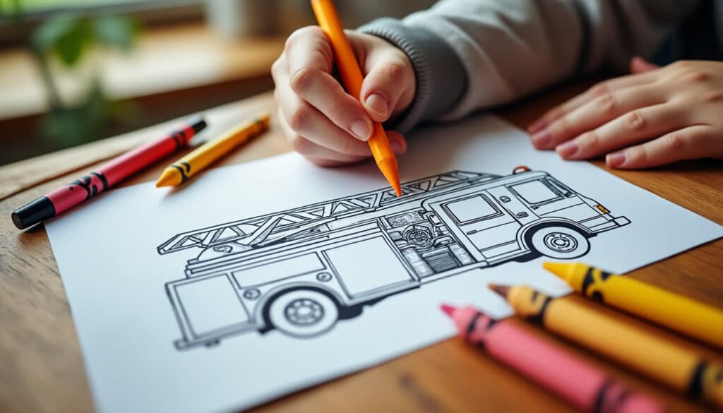 Camion de pompier en dessin : coloriage facile à imprimer