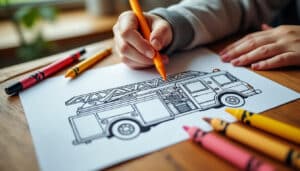 Camion de pompier en dessin : coloriage facile à imprimer